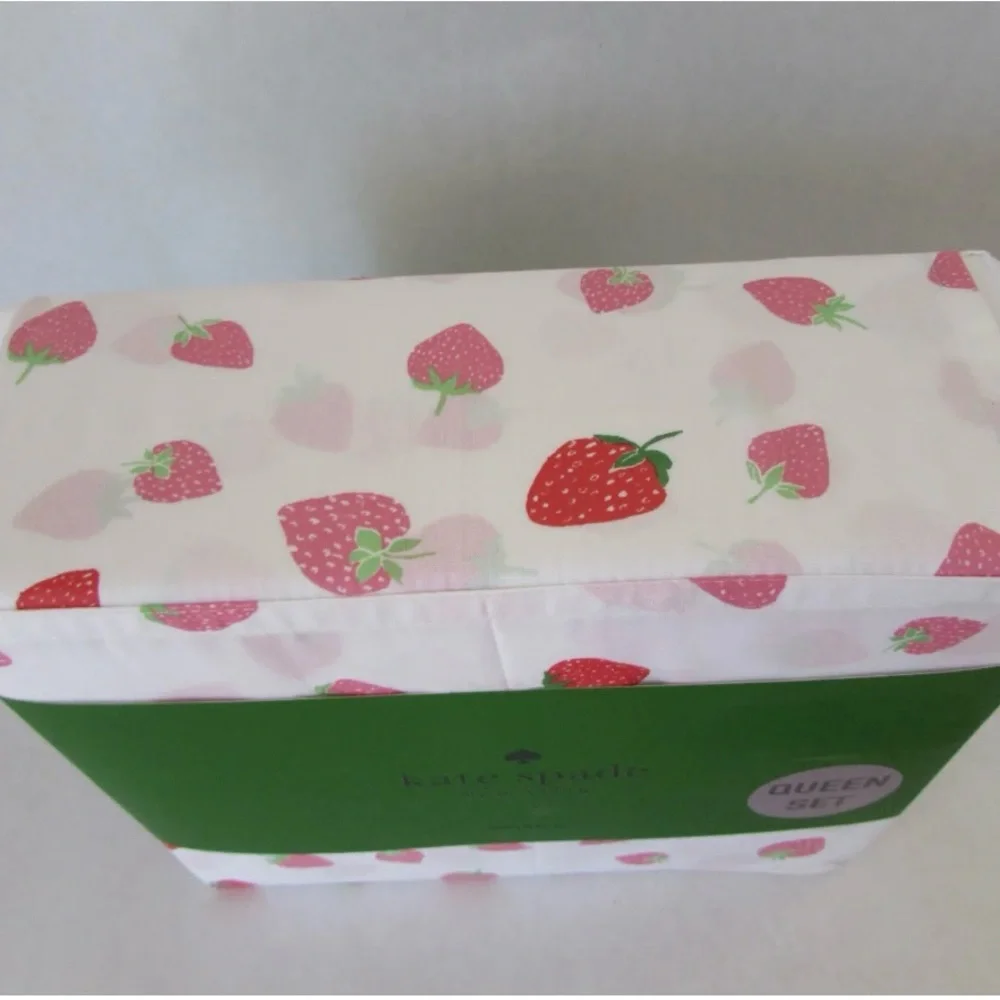 Kate Spade full Sheet Set Strawberries Cotton Percale Sheets 🍓 NWT